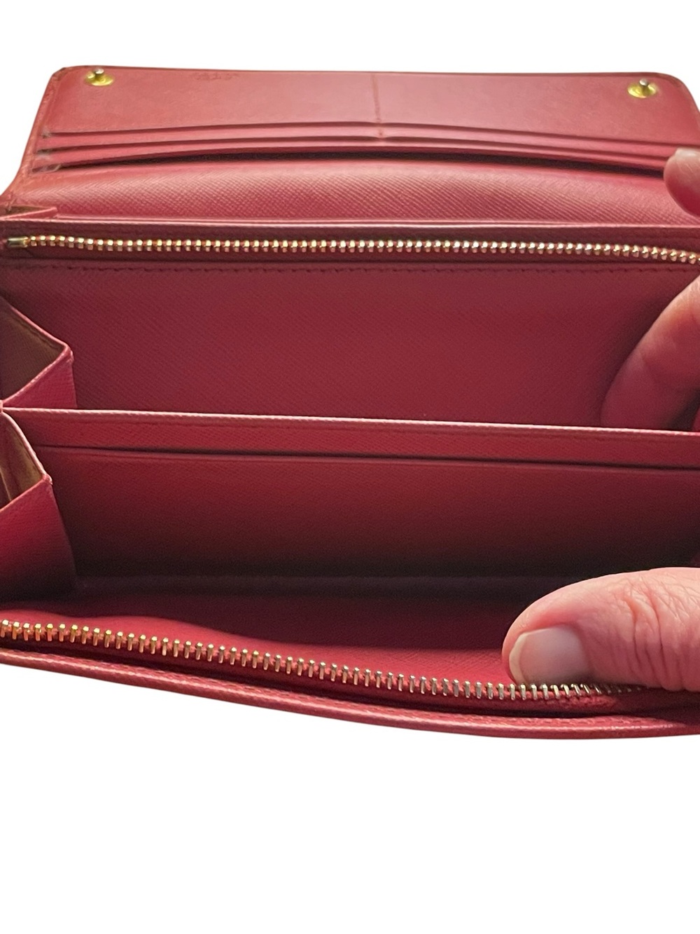 PRADA Red Saffiano Leather Long Flap Continental Wallet Gold Hardware - Picture 8 of 12